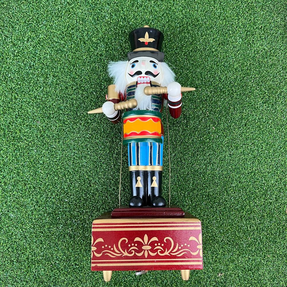 Vintage Wooden Nutcracker Drummer Music Box